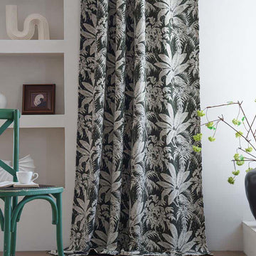 Tenda jacquard con foglie di isole tropicali - Tasca per asta - Verde scuro - 140cm x 260cm - image 0