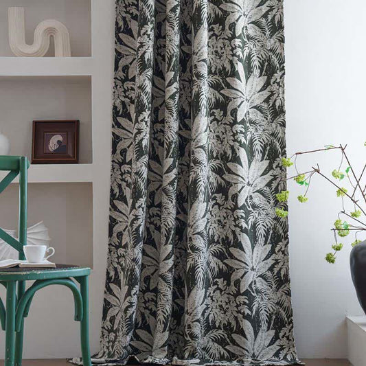 Tenda jacquard con foglie di isole tropicali - Tasca per asta - Verde scuro - 140cm x 260cm - image 0