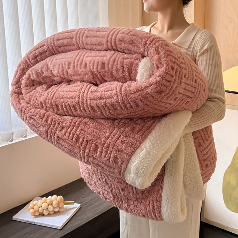 Coperta in peluche jacquard a quadri - Rosa - Matrimoniale - image 8
