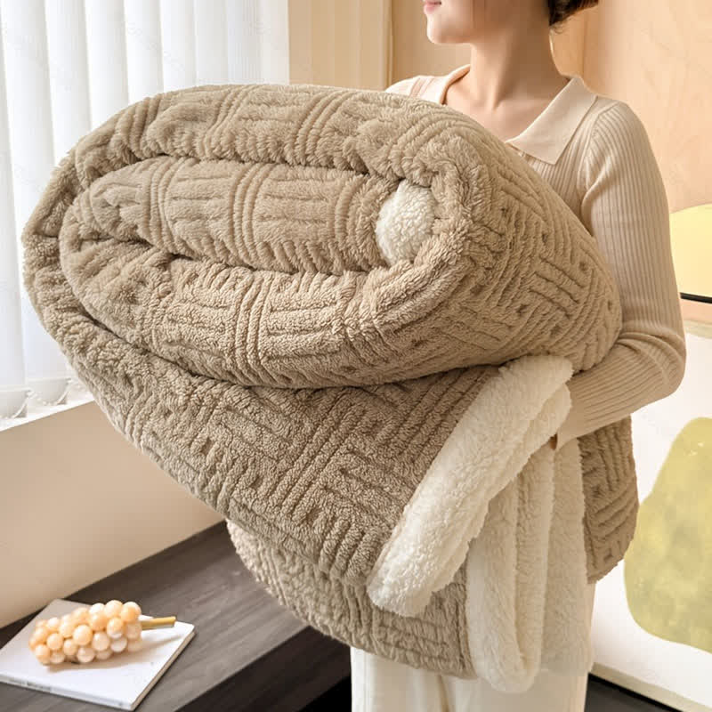 Coperta in peluche jacquard a quadri - Cachi - Matrimoniale - image 13