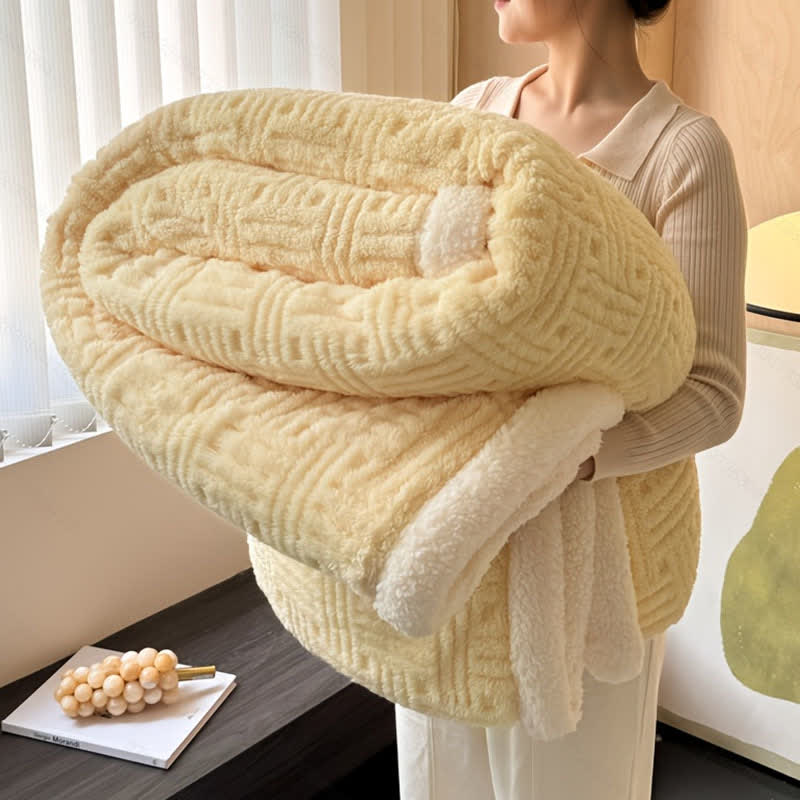 Coperta in peluche jacquard a quadri - Giallo - Matrimoniale - image 10