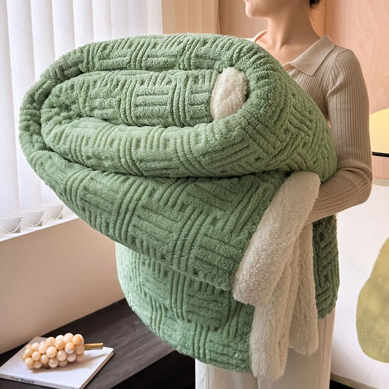 Coperta in peluche jacquard a quadri - Verde - Matrimoniale - image 8