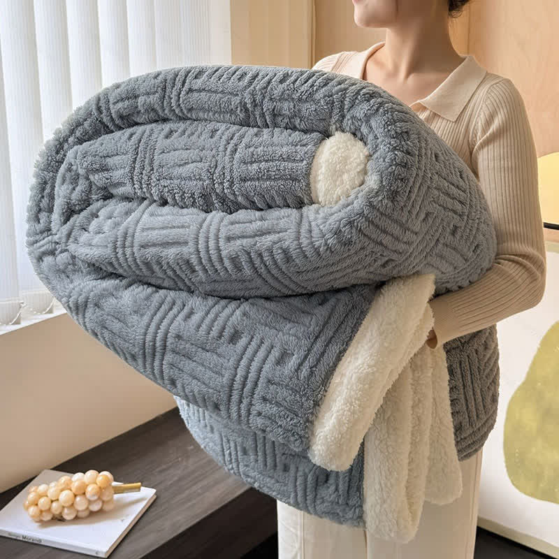 Coperta in peluche jacquard a quadri - Grigio - Matrimoniale - image 7