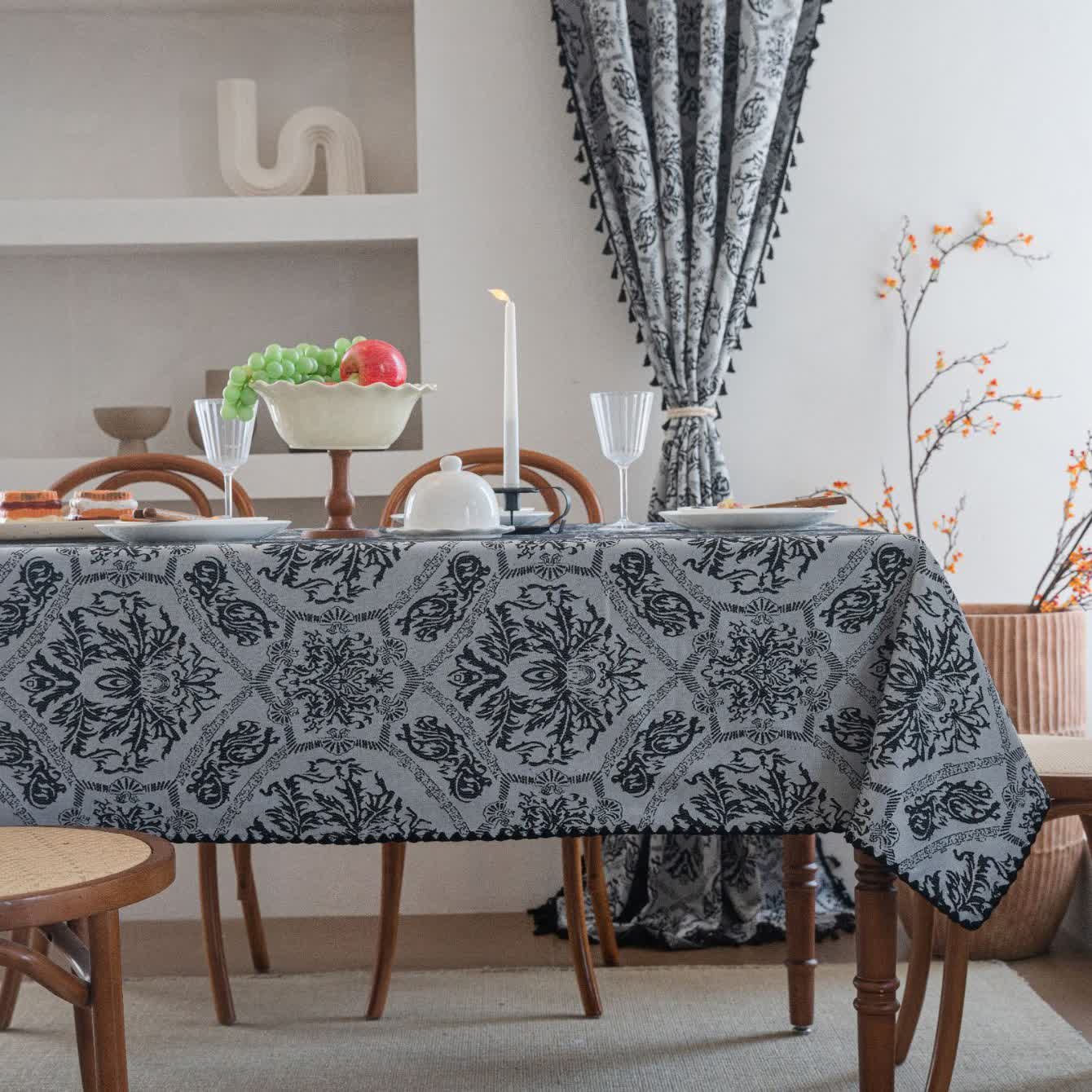 Tovaglia jacquard con motivo retrò in stile etnico - Nero - 160cm x 160cm - image 12