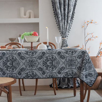 Tovaglia jacquard con motivo retrò in stile etnico - Nero - 160cm x 160cm - image 12