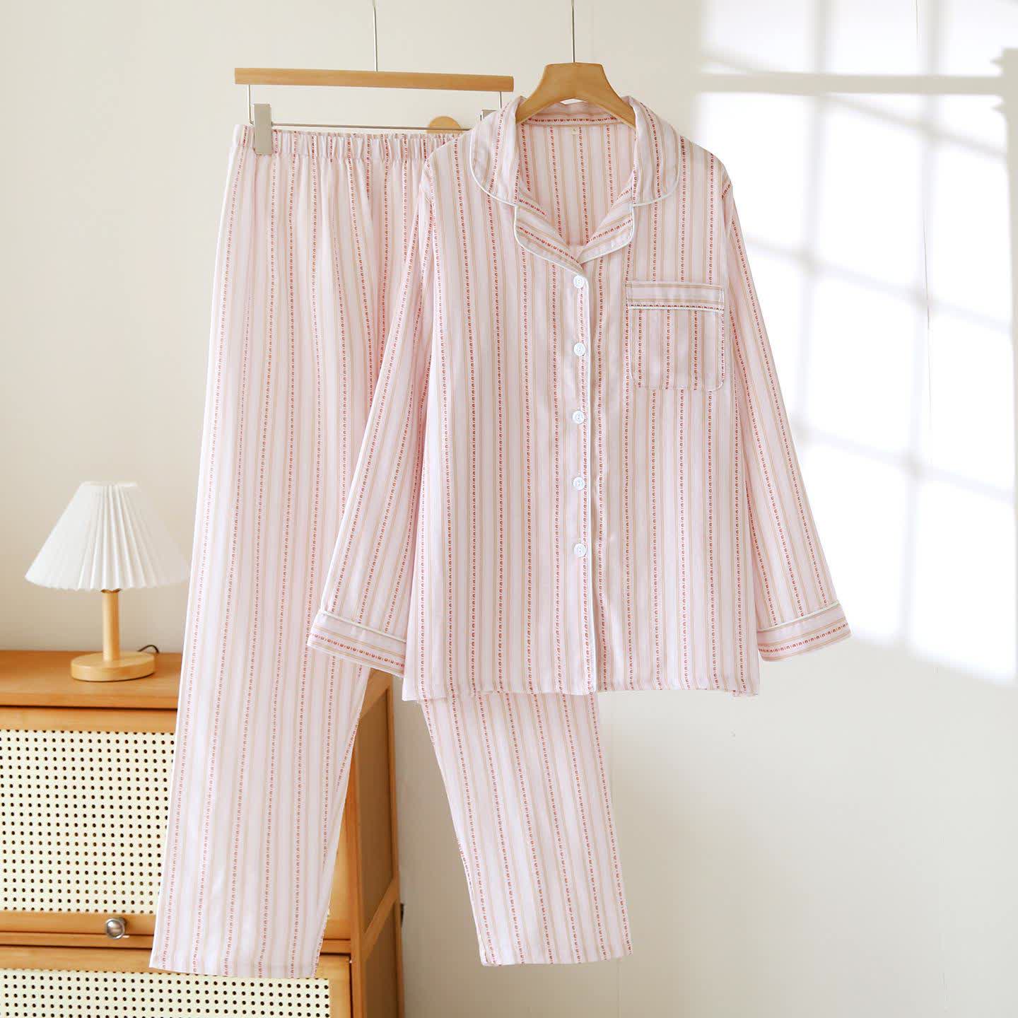 Completo da notte coordinato in garza di cotone a righe - Rosa - Donne - 2XL - image 13