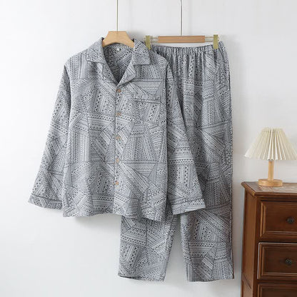 Completo da notte in garza di cotone con motivo geometrico - Grigio - 2XL - image 3