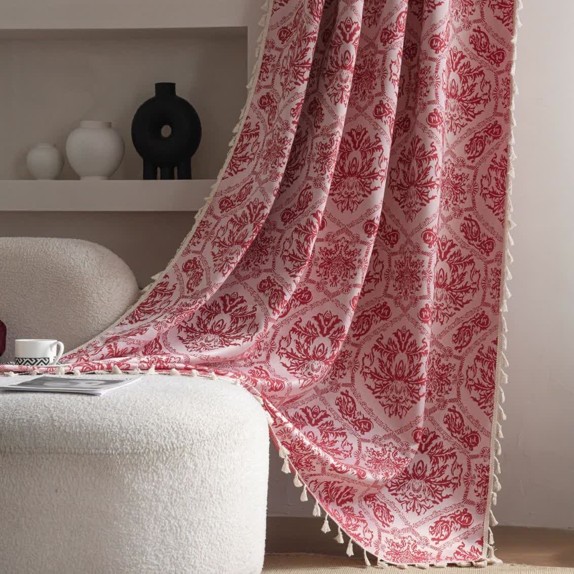 Tenda jacquard con motivo retrò in stile etnico - Tasca per asta - Rosso - 150cm x 260cm - image 0