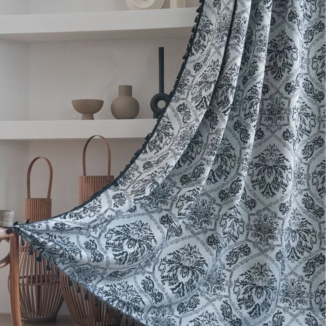 Tenda jacquard con motivo retrò in stile etnico - Tasca per asta - Nero - 150cm x 260cm - image 5