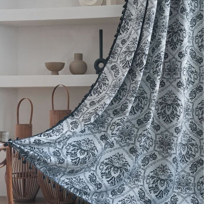 Tenda jacquard con motivo retrò in stile etnico - Tasca per asta - Nero - 150cm x 260cm - image 5