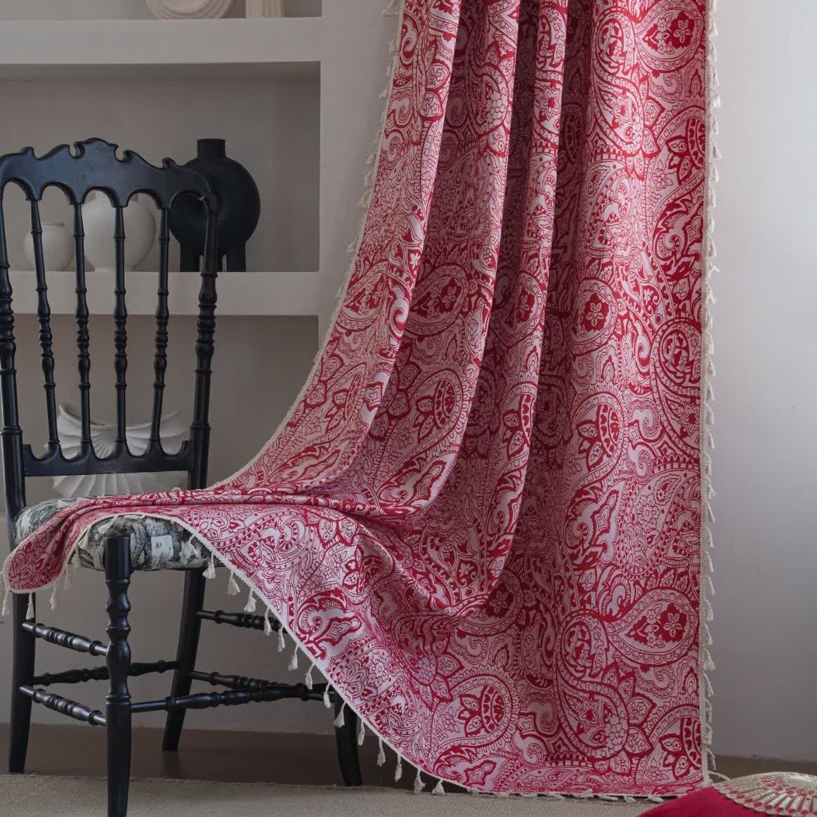 Tenda jacquard con motivo paisley in stile etnico - Tasca per asta - Rosso - 150cm x 260cm - image 0