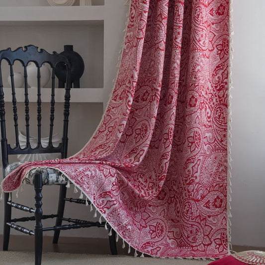Tenda jacquard con motivo paisley in stile etnico - Tasca per asta - Rosso - 150cm x 260cm - image 0