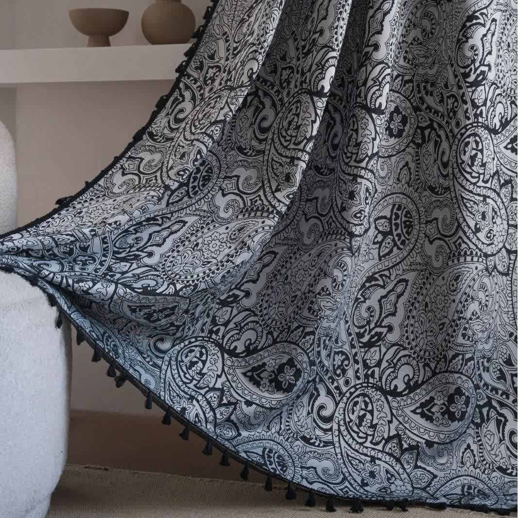 Tenda jacquard con motivo paisley in stile etnico - Tasca per asta - Nero - 150cm x 260cm - image 5