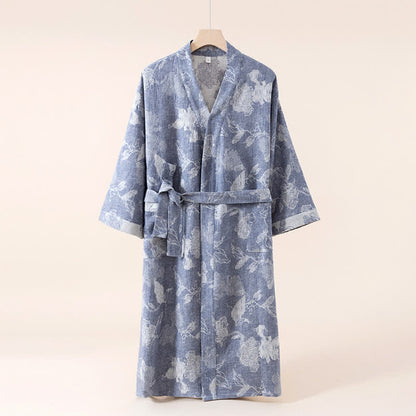 Kimono in cotone e lino floreale - Blu scuro - Taglia unica - image 2