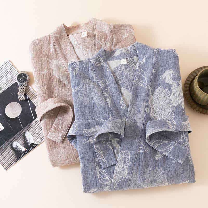 Kimono in cotone e lino floreale - image 1