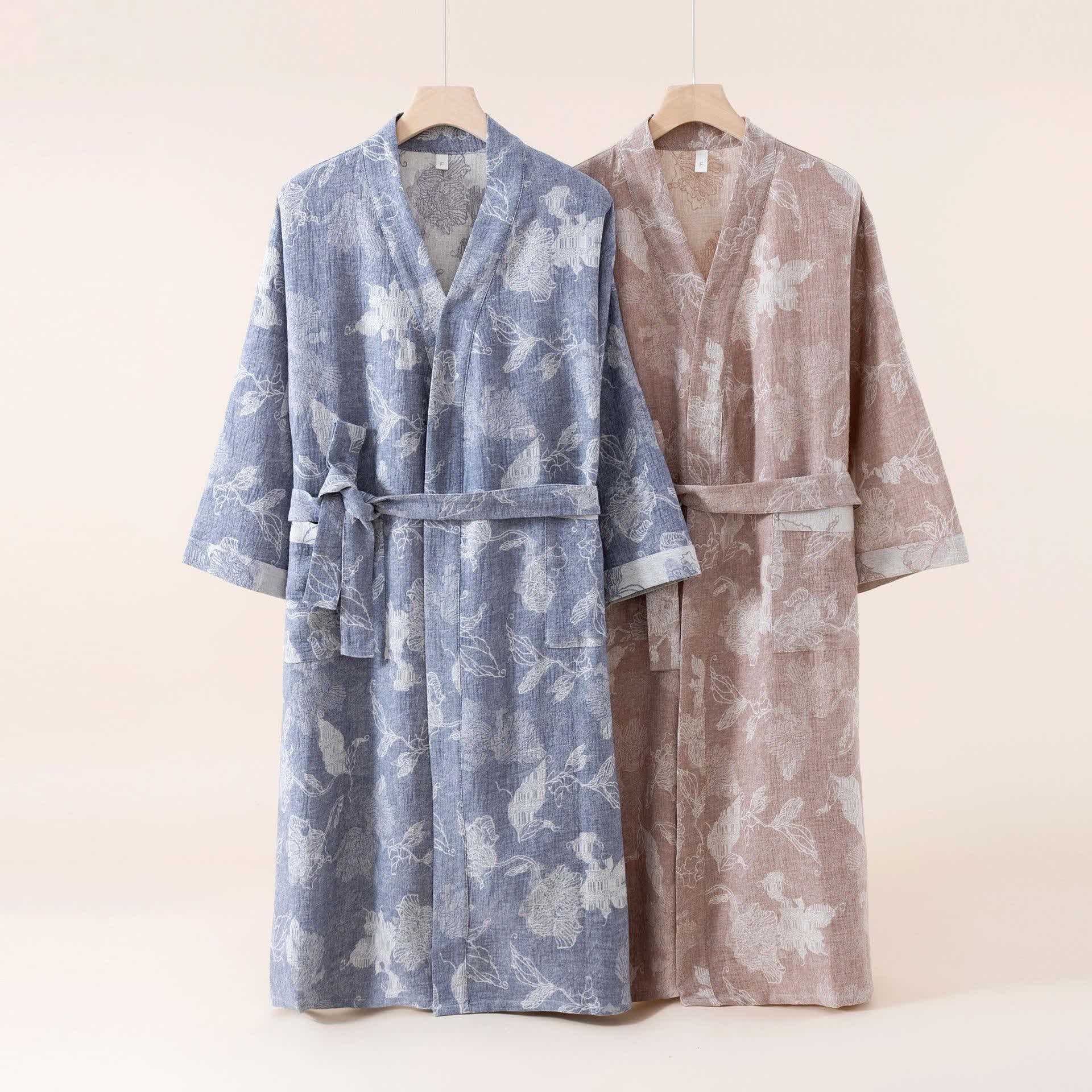 Kimono in cotone e lino floreale - image 0