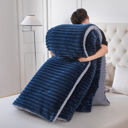 Coperta in peluche a coste tinta unita - Blu navy - Matrimoniale Extra Lungo - image 7