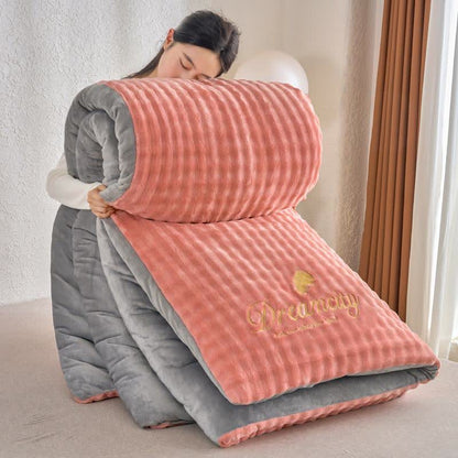 Coperta calda e soffice in tinta unita - Rosa e grigio - Matrimoniale Grande - image 5