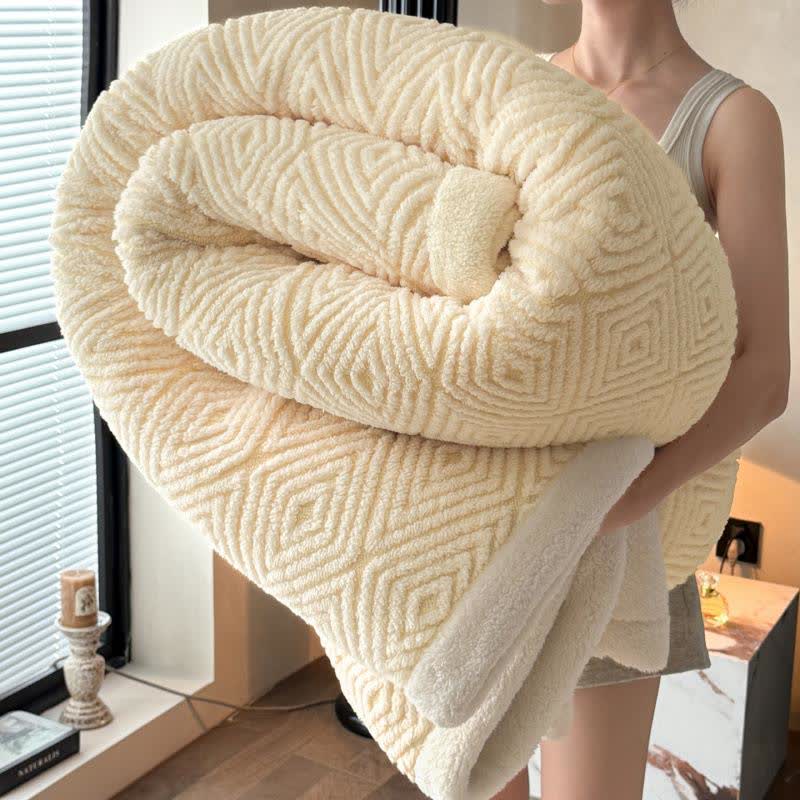 Coperta Sherpa in jacquard con motivo geometrico a rombi - Beige - 2 federe - 48cm x 74cm - image 13