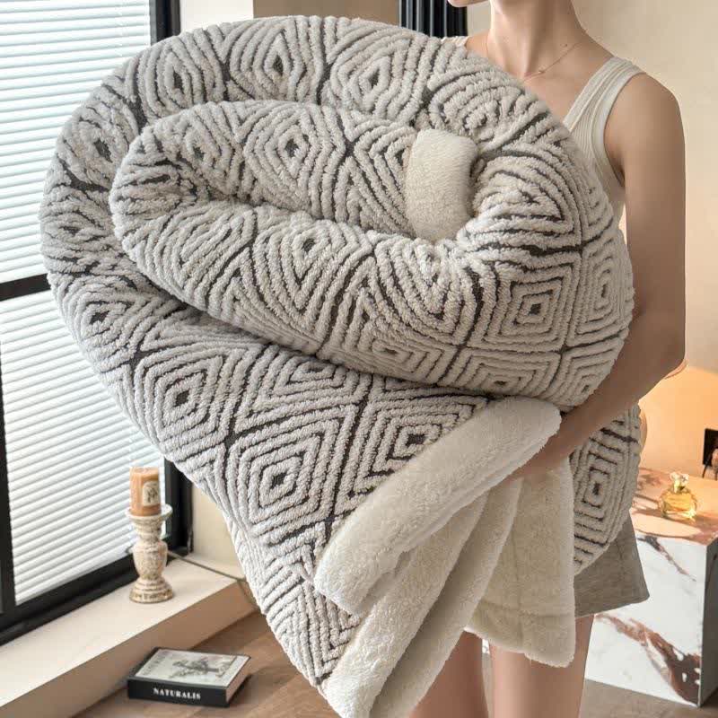 Coperta Sherpa in jacquard con motivo geometrico a rombi - Nero - 2 federe - 48cm x 74cm - image 2