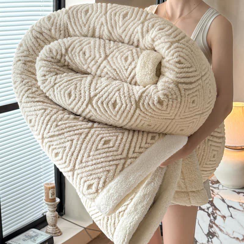 Coperta Sherpa in jacquard con motivo geometrico a rombi - Cachi - 2 federe - 48cm x 74cm - image 7