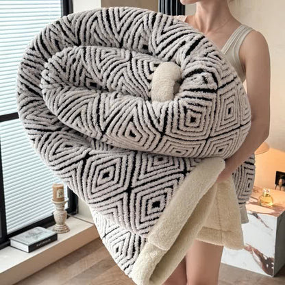 Coperta Sherpa in jacquard con motivo geometrico a rombi - Grigio - 2 federe - 48cm x 74cm - image 16