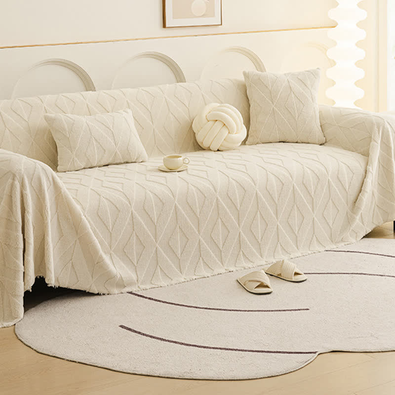 Coperta da divano con trama a diamante semplice - Bianco - 180cm x 340cm - image 0