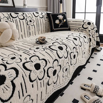 Coperta da divano in peluche floreale - Nero - 180cm x 340cm - image 0