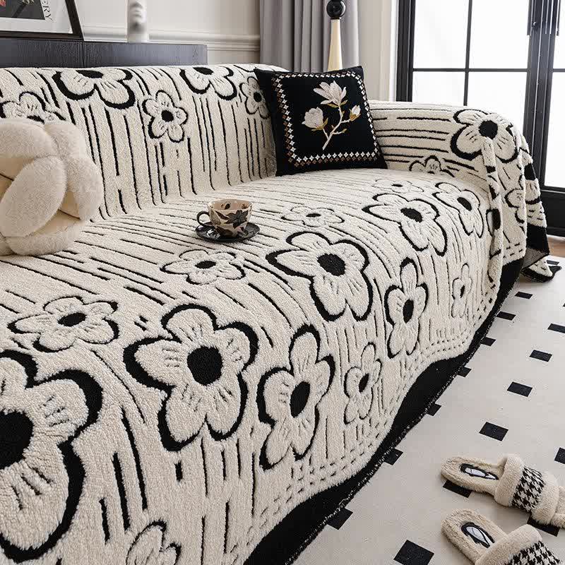 Coperta da divano in peluche floreale - Nero - 180cm x 340cm - image 0