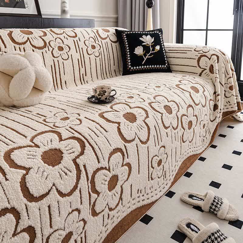 Coperta da divano in peluche floreale - Cachi - 180cm x 340cm - image 6