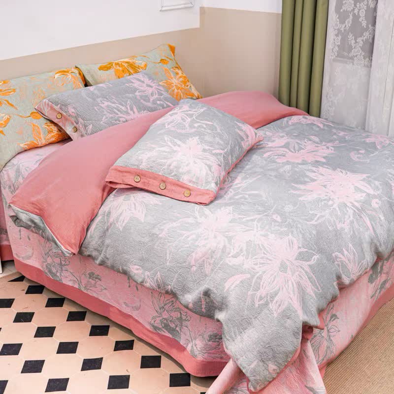 Set di biancheria da letto in garza di cotone Dahlia (4 pezzi) - Rosa - Matrimoniale Grande - image 8
