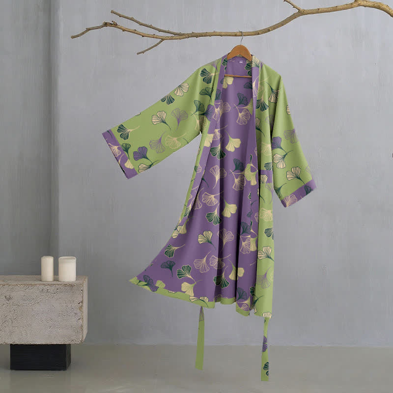 Kimono in garza di cotone Ginkgo Biloba - Verde e viola - 2XL - image 33