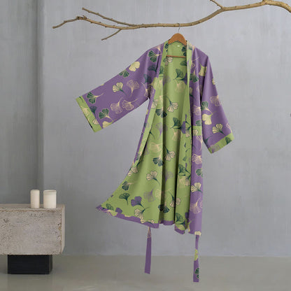 Kimono in garza di cotone Ginkgo Biloba - Viola e verde - 2XL - image 29