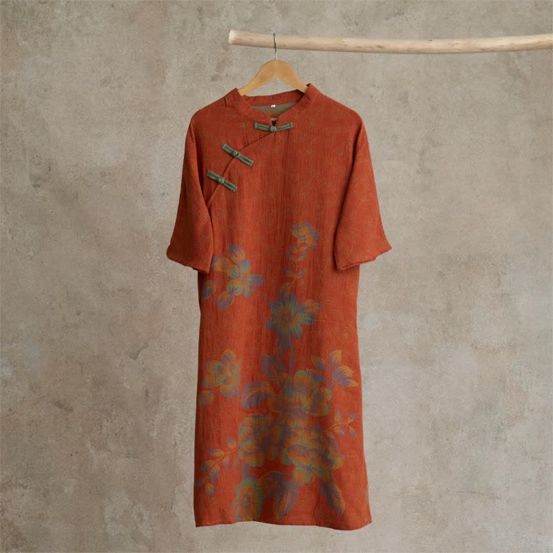 Camicia da notte vintage in garza di cotone con fiori di pesco - Rosso - L - image 6