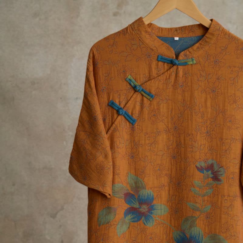 Camicia da notte vintage in garza di cotone con fiori di pesco - image 2