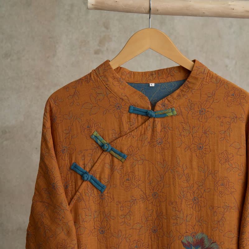 Camicia da notte vintage in garza di cotone con fiori di pesco - image 3