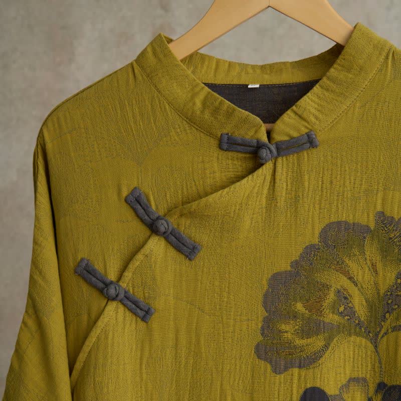 Camicia da notte cheongsam in cotone con stampa foglie di ginkgo - image 8