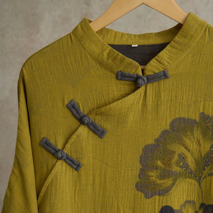 Camicia da notte cheongsam in cotone con stampa foglie di ginkgo - image 8