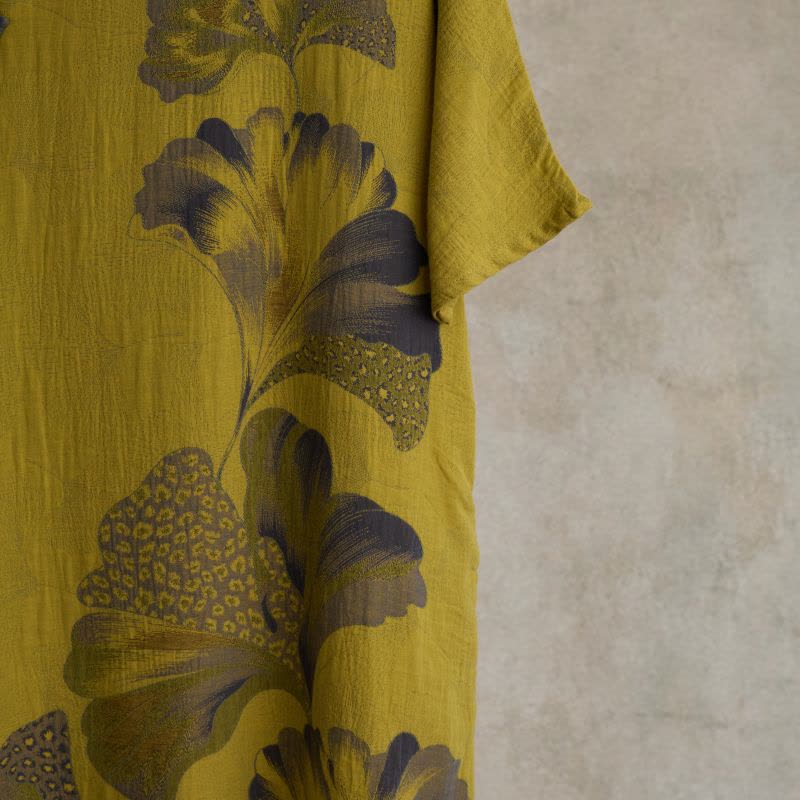 Camicia da notte cheongsam in cotone con stampa foglie di ginkgo - image 9