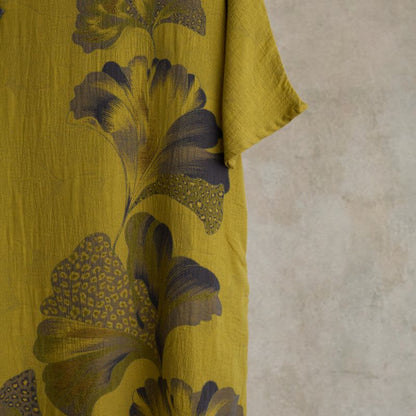 Camicia da notte cheongsam in cotone con stampa foglie di ginkgo - image 9