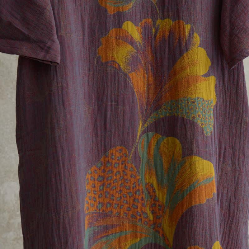 Camicia da notte cheongsam in cotone con stampa foglie di ginkgo - image 5