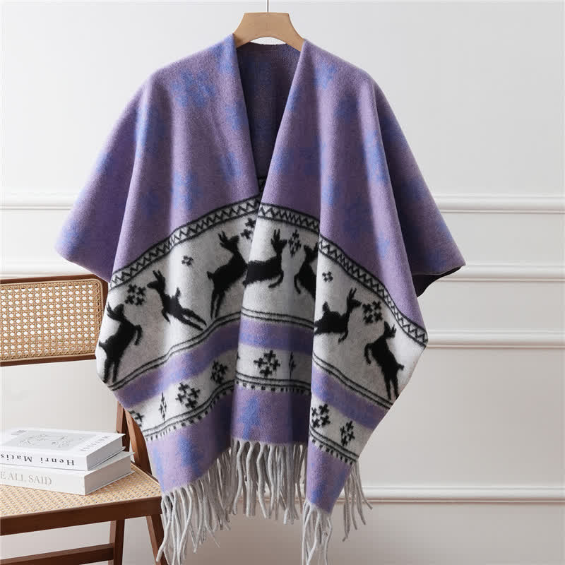 Mantella con scialle e nappe a fiocco di neve di alce - Viola chiaro - 110cm x 170cm - image 4