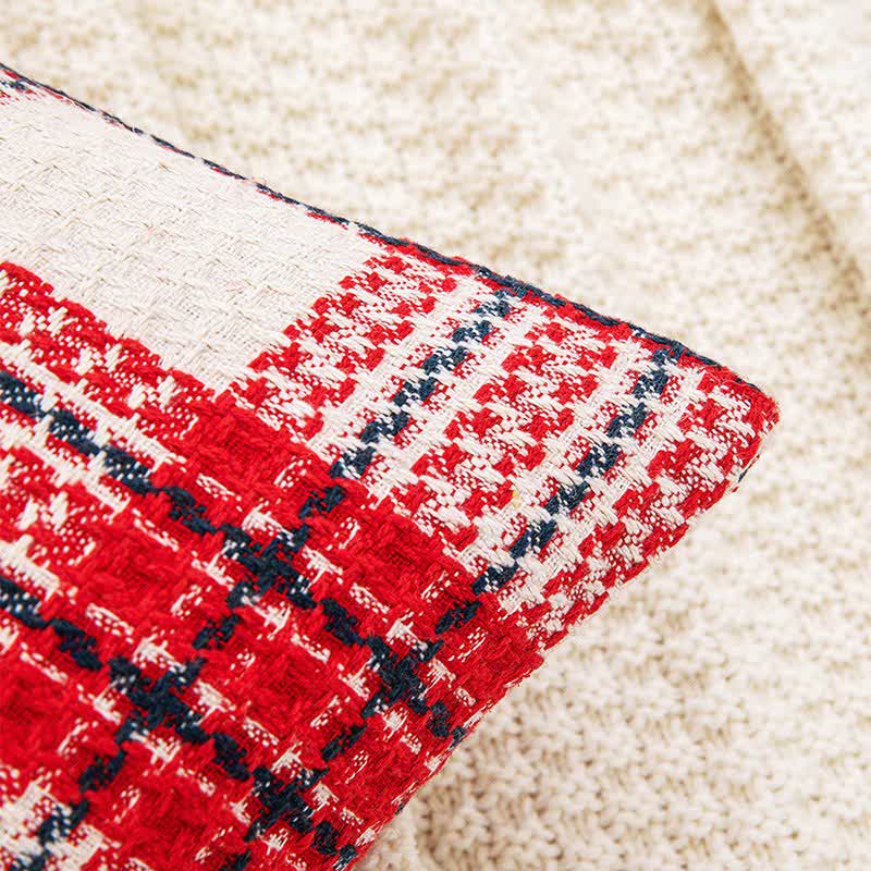 Federa decorativa in jacquard a quadri rossi e bianchi - image 3