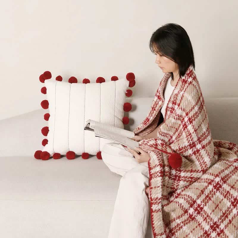 Coperta decorativa natalizia a quadri rossi - image 2