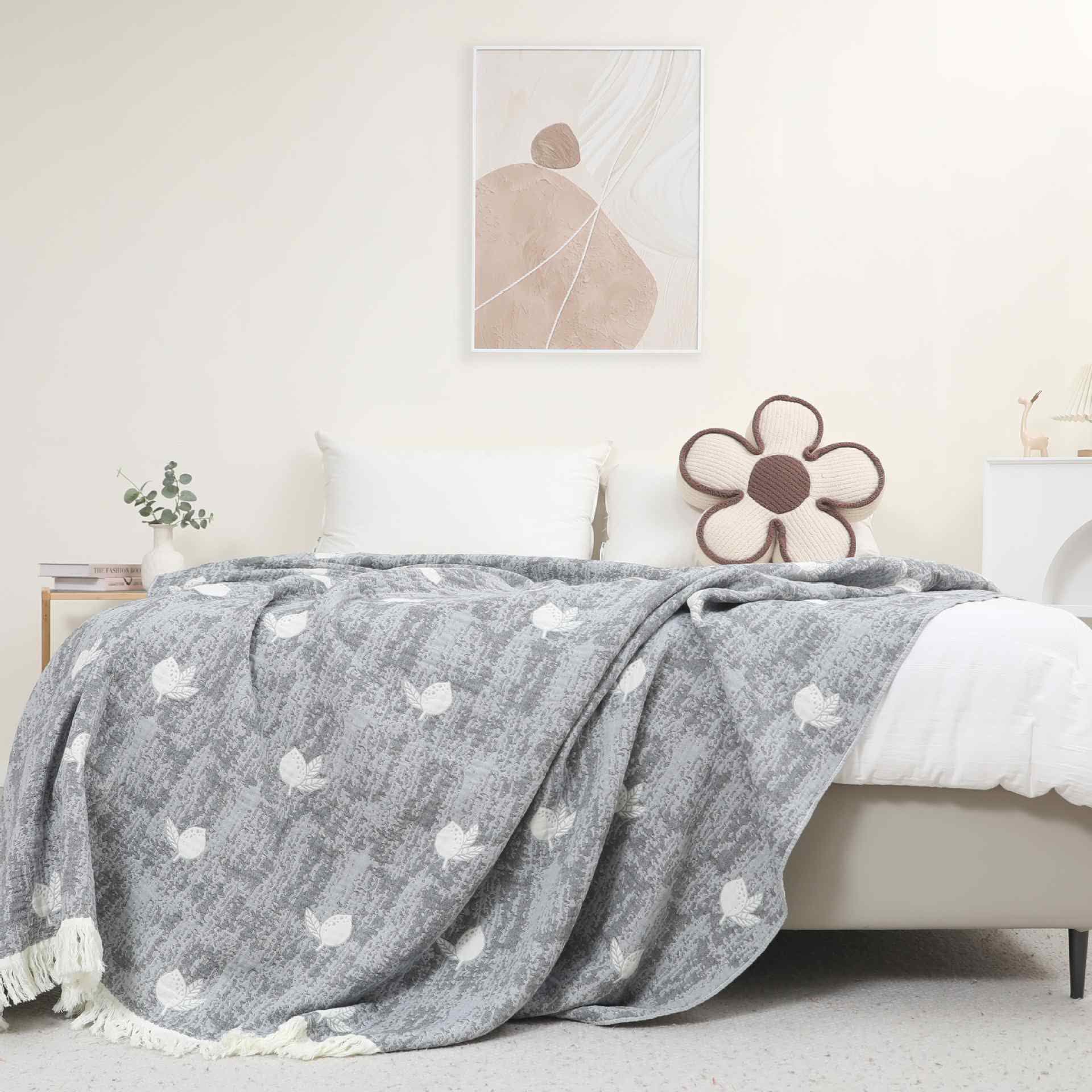 Trapunta con nappe in garza di cotone naturale al limone - Grigio - Matrimoniale - image 3