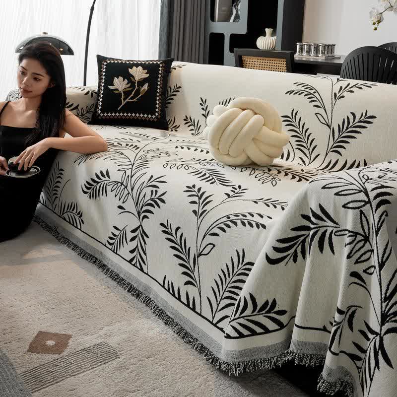 Coperta da divano in ciniglia con foglie di pino - Nero - 180cm x 340cm - image 1