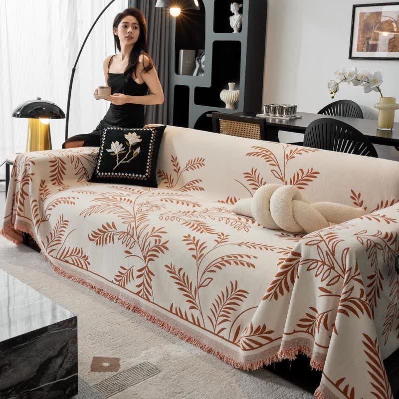 Coperta da divano in ciniglia con foglie di pino - Arancia - 180cm x 340cm - image 2