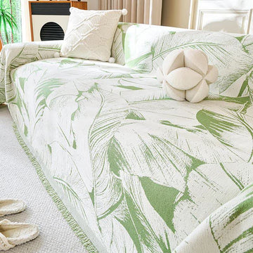 Coperta da divano in ciniglia con foglie di banana - Verde - 180cm x 340cm - image 0