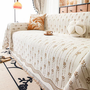 Coperta da divano in ciniglia a righe floreali - Beige - 180cm x 340cm - image 0