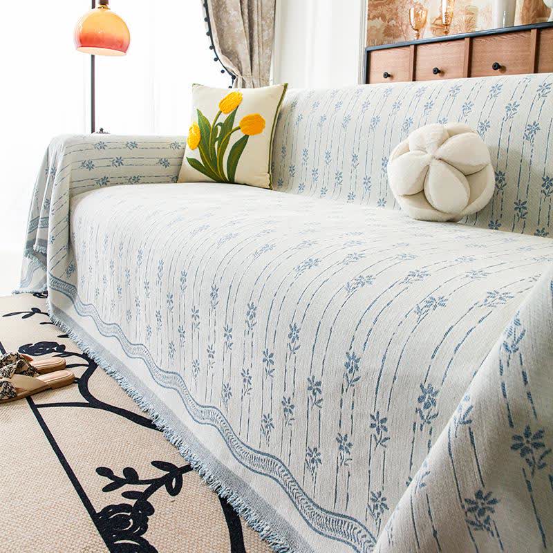 Coperta da divano in ciniglia a righe floreali - Blu - 180cm x 340cm - image 5